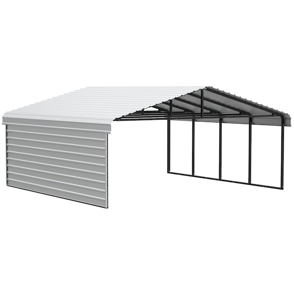Arrow Storage Products Galvanized Steel Carport, W/ 1-Sided Enclosure, Compact Car Metal Carport Kit, 20'x20'x7', Eggshell CPH202007ECL1 - main